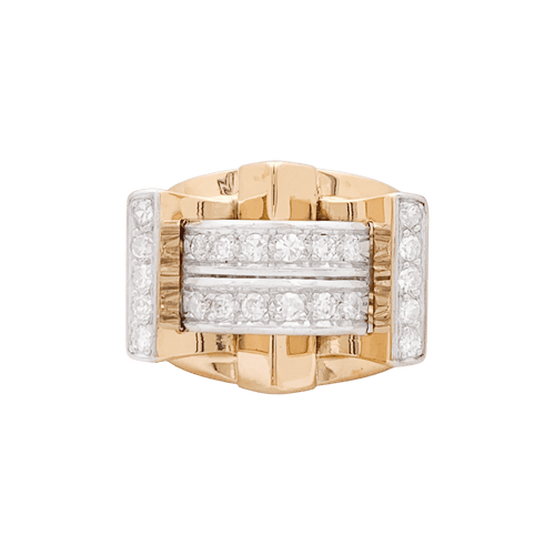 Bague 51 Bague « Tank » or jaune, platine, diamants taille 8/8. 58 Facettes 34626