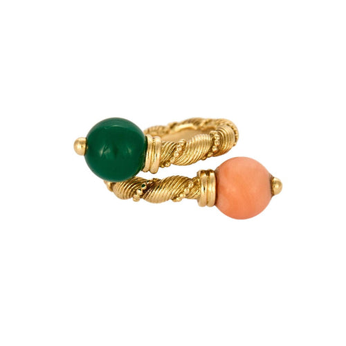Bague 46 Bague toi et moi or jaune, chrysoprase et corail 58 Facettes RAM28449