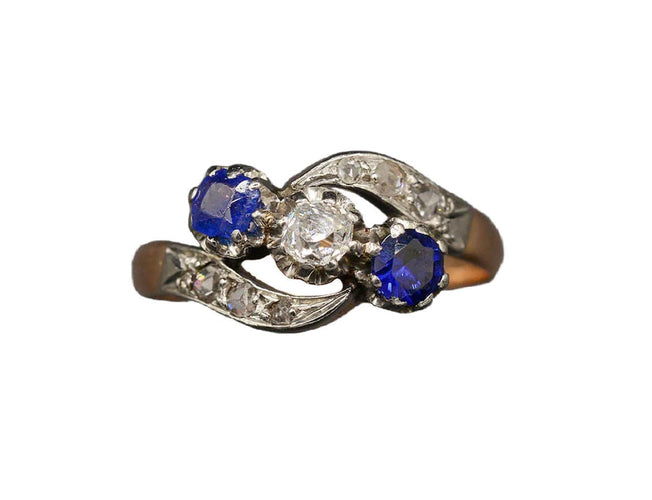 Antika Trio Safir ve Pırlanta Yüzük