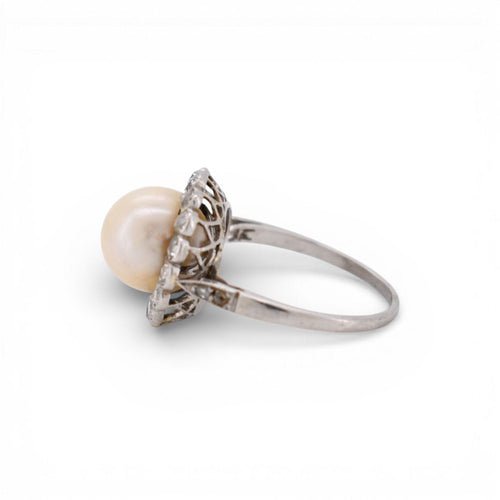 Bague 49 Bague Marguerite Belle Époque – Platine, Perle Naturelle et Diamants (vers 1910) 58 Facettes 541