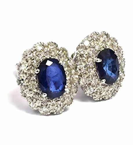 Boucles d'oreilles Boucles d'oreilles en platine avec saphirs et diamants 58 Facettes