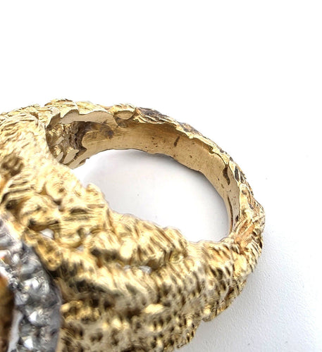 Bague 48 Superbe bague vintage en or jaune massif avec émeraude et diamants 58 Facettes