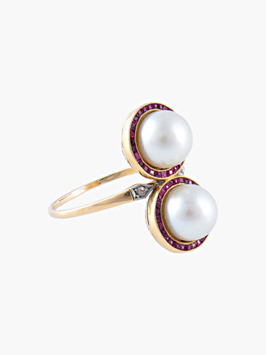 Bague 57 Bague Toi & Moi Perles Rubis 58 Facettes