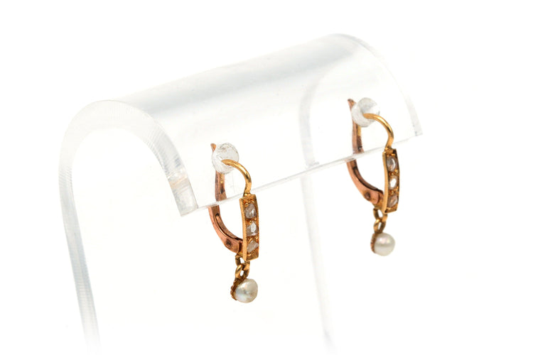 Boucles d'oreilles Boucles d'oreilles Art Déco en or jaune serties de perles et de diamants 58 Facettes 20038