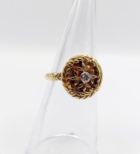 Bague 51 Bague art deco or jaune 18k diamant et couronne de lauriers (circa 1920) 58 Facettes A06161