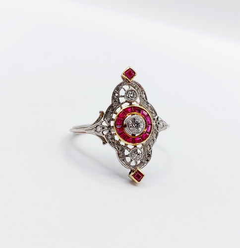 Bague 51 Bague - Bague marquise Art déco en platine et diamants, rubis synthétiques 58 Facettes A06548