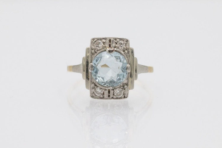 Bague Bague Art Deco avec aigue-marine et diamants en platine et or jaune 58 Facettes 11591