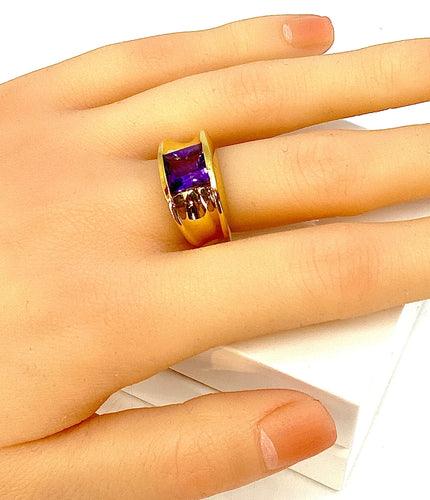 Bague 53 Bague or jaune améthyste carrée 58 Facettes AB341