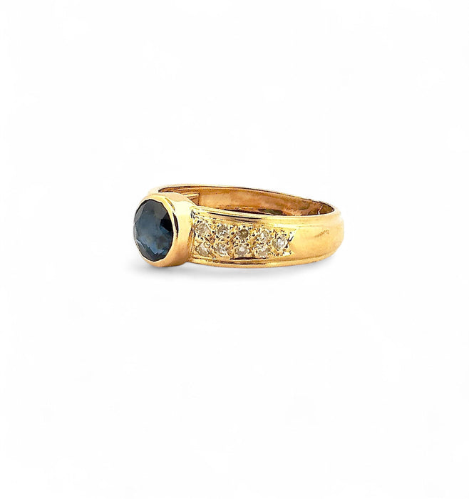 Bague 51 Bague jonc saphir ancien et diamants monture or jaune 58 Facettes