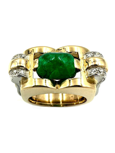 Bague 52 Bague vintage vers 1950 or jaune, émeraude et diamants 58 Facettes