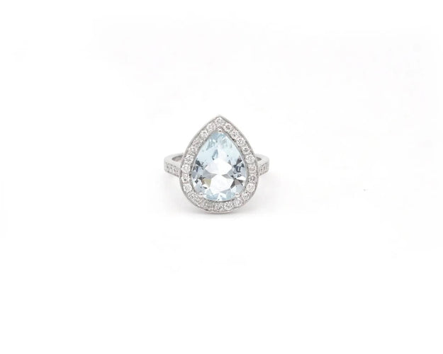 Bague Bague en or blanc avec une aigue-marine de 3,63 ct et des diamants de 0,66 ct 58 Facettes 14262