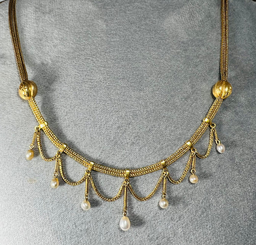 Collier Collier draperie XIXe or jaune et perles 58 Facettes 228