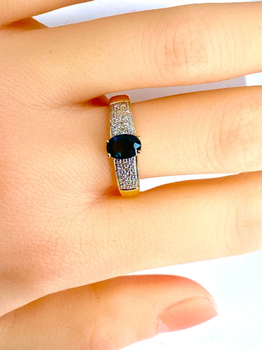 Bague 59 Bague jonc bandeau en or jaune 18 carats, saphir et 28 diamants 58 Facettes AB374