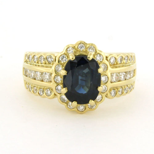 Bague 55 Bague en or jaune avec saphir jusqu'à 1,65 ct et diamants taille brillant jusqu'à 1,00 ct 58 Facettes