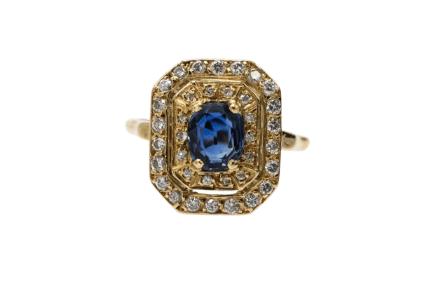 Unique yellow gold ring with an oval sapphire and diamonds 58 Facettes 11262