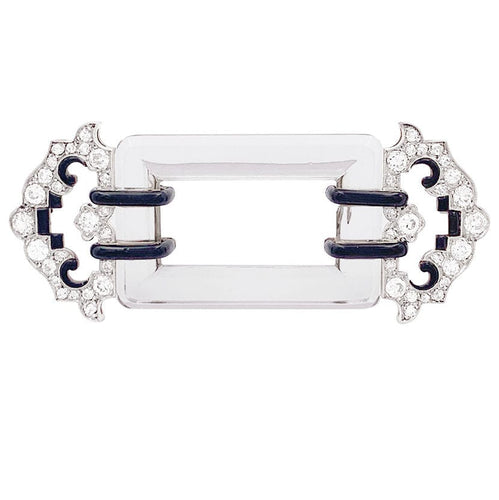 Broche Broche Art Déco, or blanc, diamants, onyx. 58 Facettes 33898