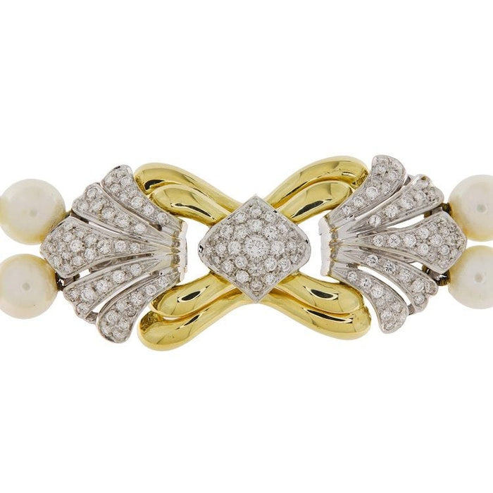 Collier Collier de perles Akoya avec susta en or jaune et blanc et diamants taille brillant 58 Facettes G3626