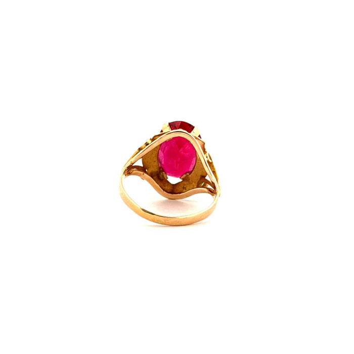 Bague 57 Chevalière Vintage Or Jaune et Rubis 58 Facettes