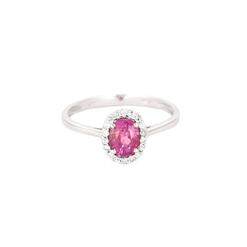 Bague 53 Bague or gris, saphir rose et diamants 58 Facettes THI0206