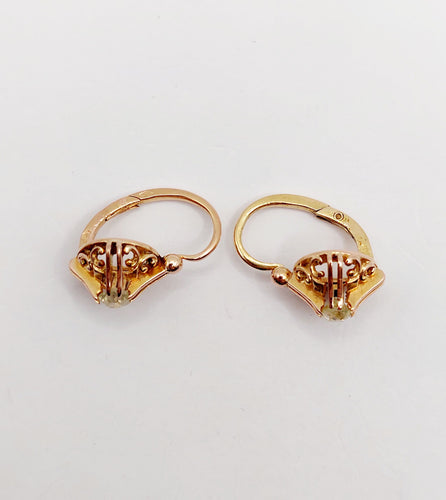 Boucles d'oreilles Dormeuses or rose, diamants jaunes taille ancienne (circa 1900) 58 Facettes A06239