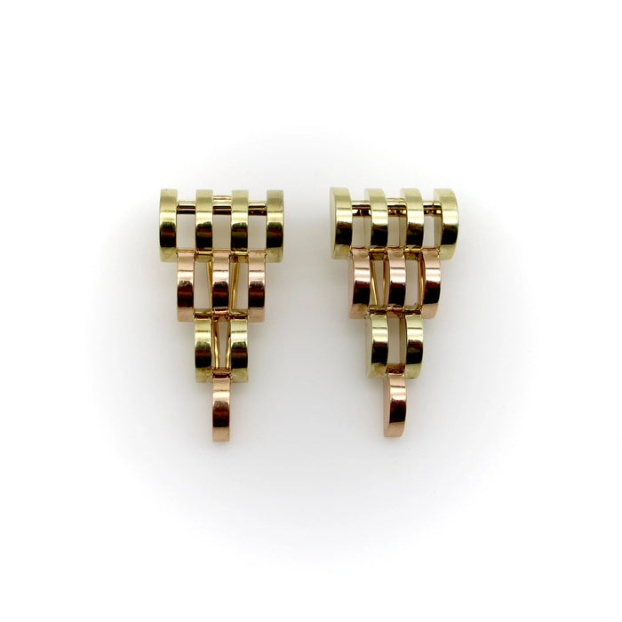 CARTIER - Retro Yellow and Rose Gold Pyramid Dress Clips
