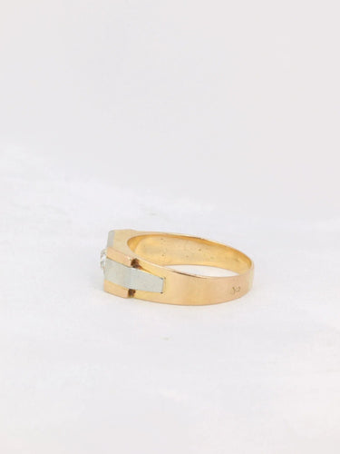 Signetring Art Deco Gul Guld Platin Diamant