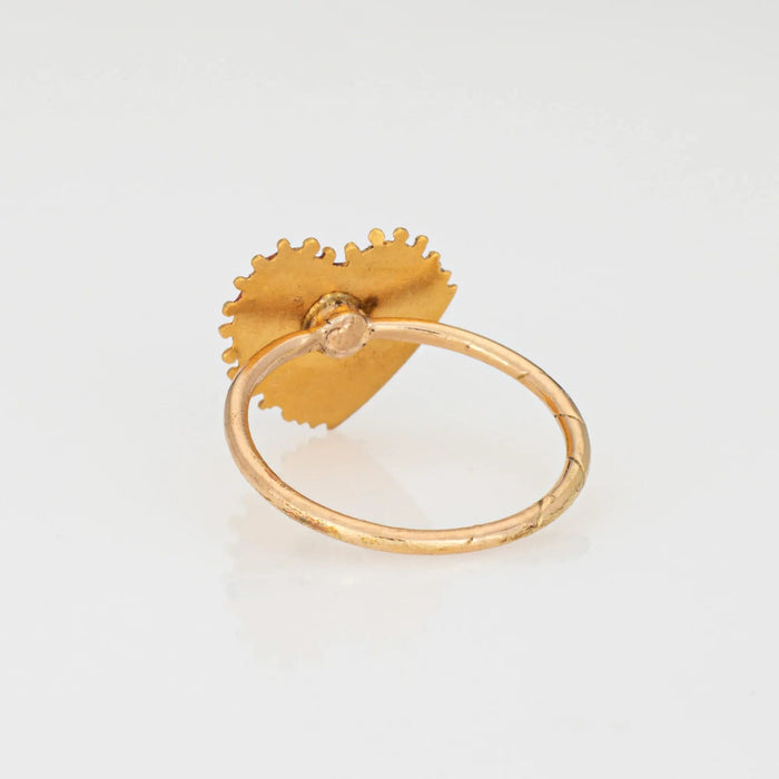 Anillo de conversión antiguo de esmalte de corazón victoriano en oro amarillo