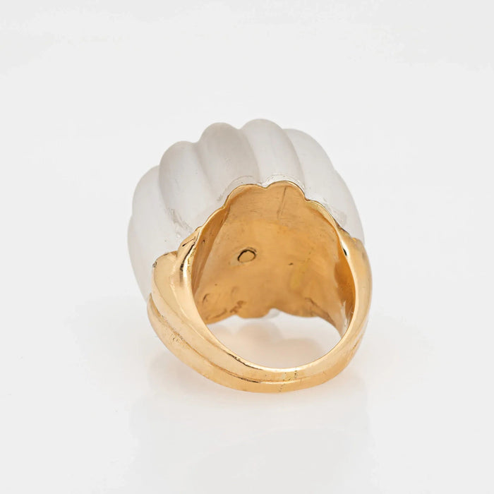 anillo vintage de diamantes y cristal de roca acanalado en oro amarillo