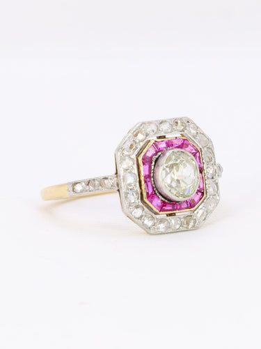 Bague 57.5 Bague Art Déco diamants rubis calibrés 58 Facettes 882