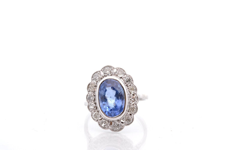 Bague 56 Bague vintage saphir de 4,09cts et diamants 58 Facettes 25641-27222