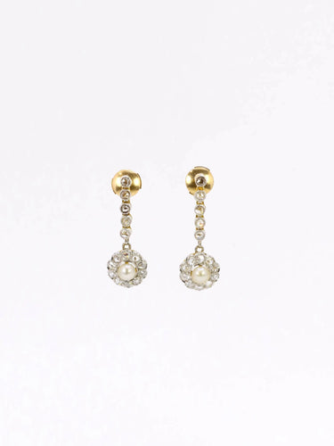 Boucles d'oreilles Boucles d'oreilles pendantes Belle Epoque diamants perles 58 Facettes J257B