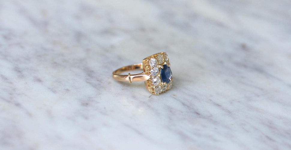 Bague 54 Bague Rectangulaire or rose Saphir 1,10 Cts et Diamants 58 Facettes