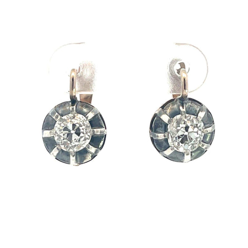Boucles d'oreilles Boucles d'oreilles en argent et or jaune avec diamant taille ancienne européenne 58 Facettes