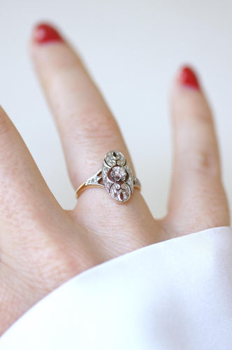 Bague 50 Bague en or jaune Art Déco Arabesques Ovale Diamants 58 Facettes