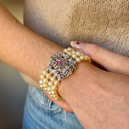 Bracelet Manchette de perles fermoir bijou 58 Facettes