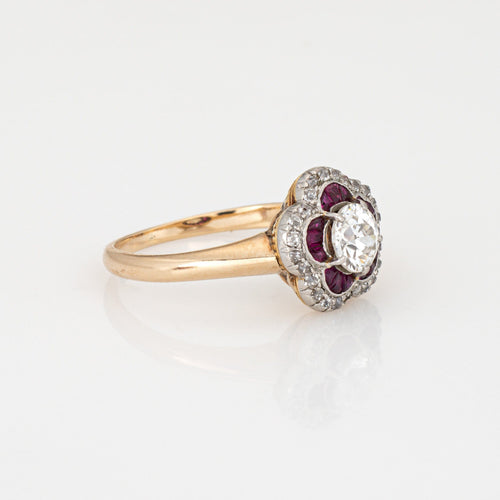 Bague 50.5 Bague de fiançailles ancienne de style édouardien, sertie d'un diamant et d'un rubis, en or 14 carats et platine, taille 5,5. 58 Facettes G14142