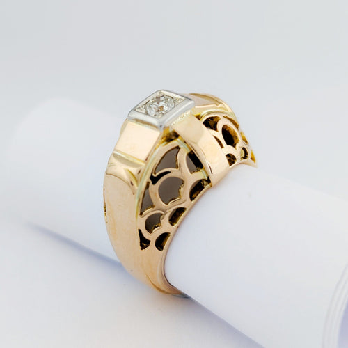 Bague 56 Bague tank ajourée en or jaune et diamant 58 Facettes 33016