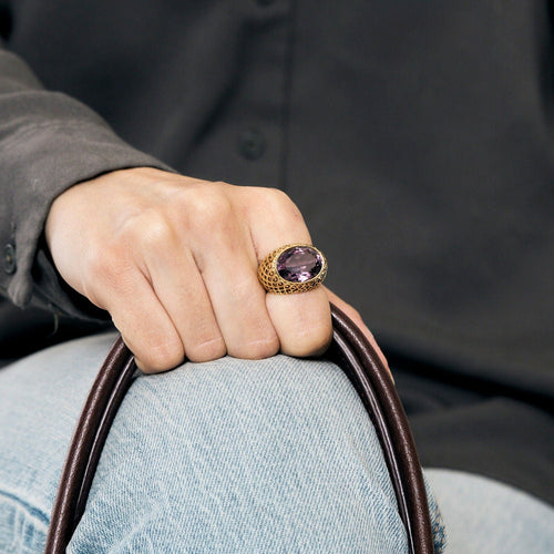 Bague 49,5 Bague dome or jaune et améthyste 58 Facettes PER1463