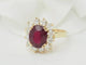 Bague 54 Bague entourage en or jaune, rubis et diamants 58 Facettes F5046