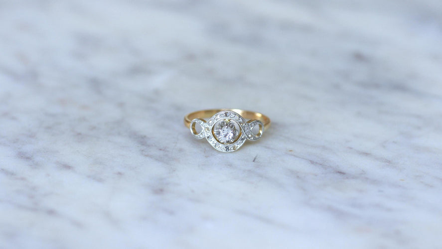 Bague 57 Bague Belle Epoque Infini Diamants sur Or jaune et Platine 58 Facettes