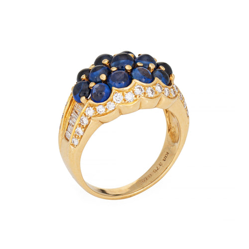 Bague 54 Bague en or jaune 18 carats, saphir cabochon et diamant, taille 6,75. Bijou vintage raffiné. 58 Facettes G14083
