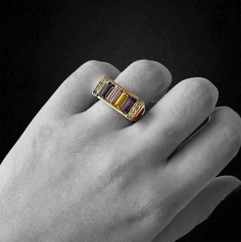 Bague 56 Bague Premier avec pierres multicolores 58 Facettes