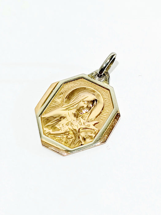 Pendentif Médaille de la vierge en or rose et blanc 58 Facettes