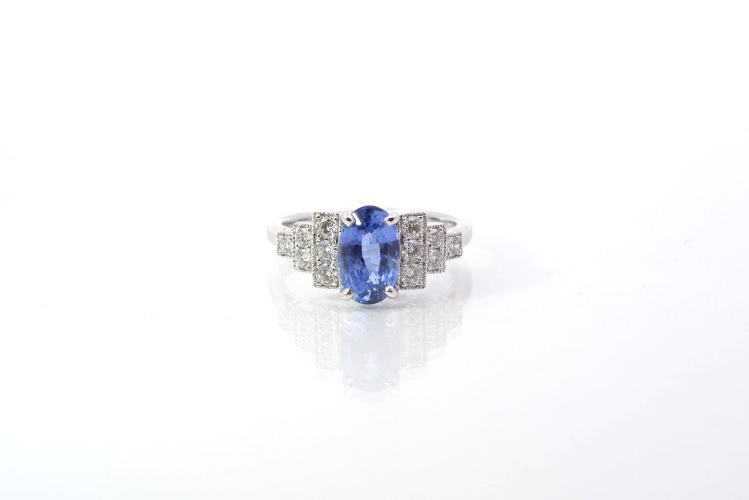 Bague 53 Bague saphir de Ceylan 2.10ct et diamants 58 Facettes 25921-26033