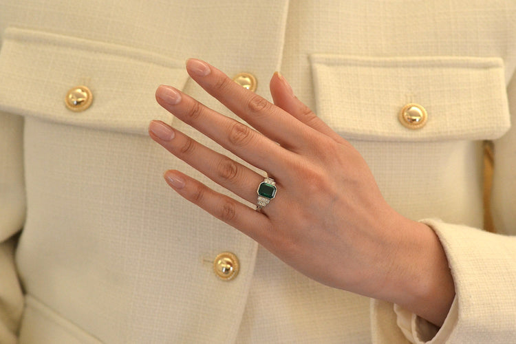 Bague 55 Bague vintage émeraude de 2,65cts et diamants 58 Facettes 26487-26573