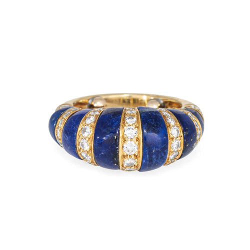 Bague 49 Bague dôme vintage en lapis-lazuli et diamants des années 70, or jaune 18 carats 58 Facettes G13741