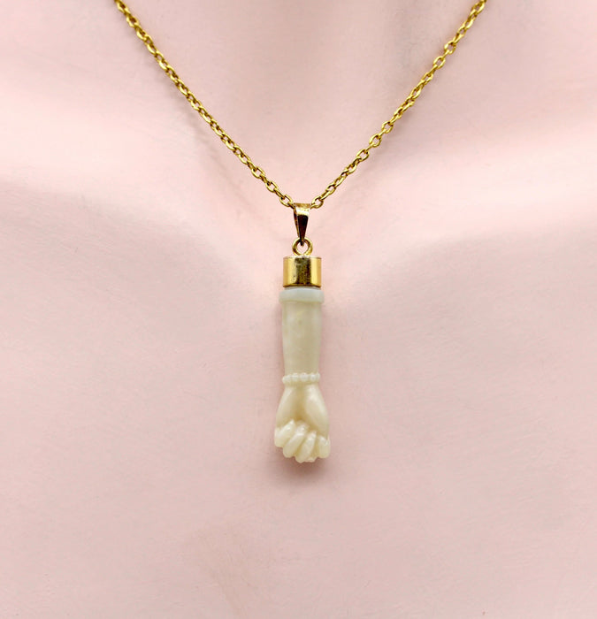 Vintage Carved Opal Figa Pendant with Gold Cap