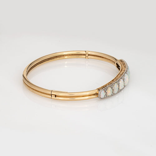 Bracelet Bracelet jonc victorien en or jaune avec opale et diamants 58 Facettes G13988