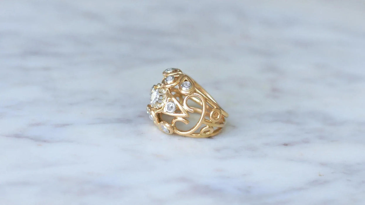 Anillo de bola de cóctel de alambre de oro rosa Riamants