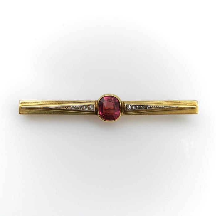 French gold brooch with bezel-set tourmaline and diamonds